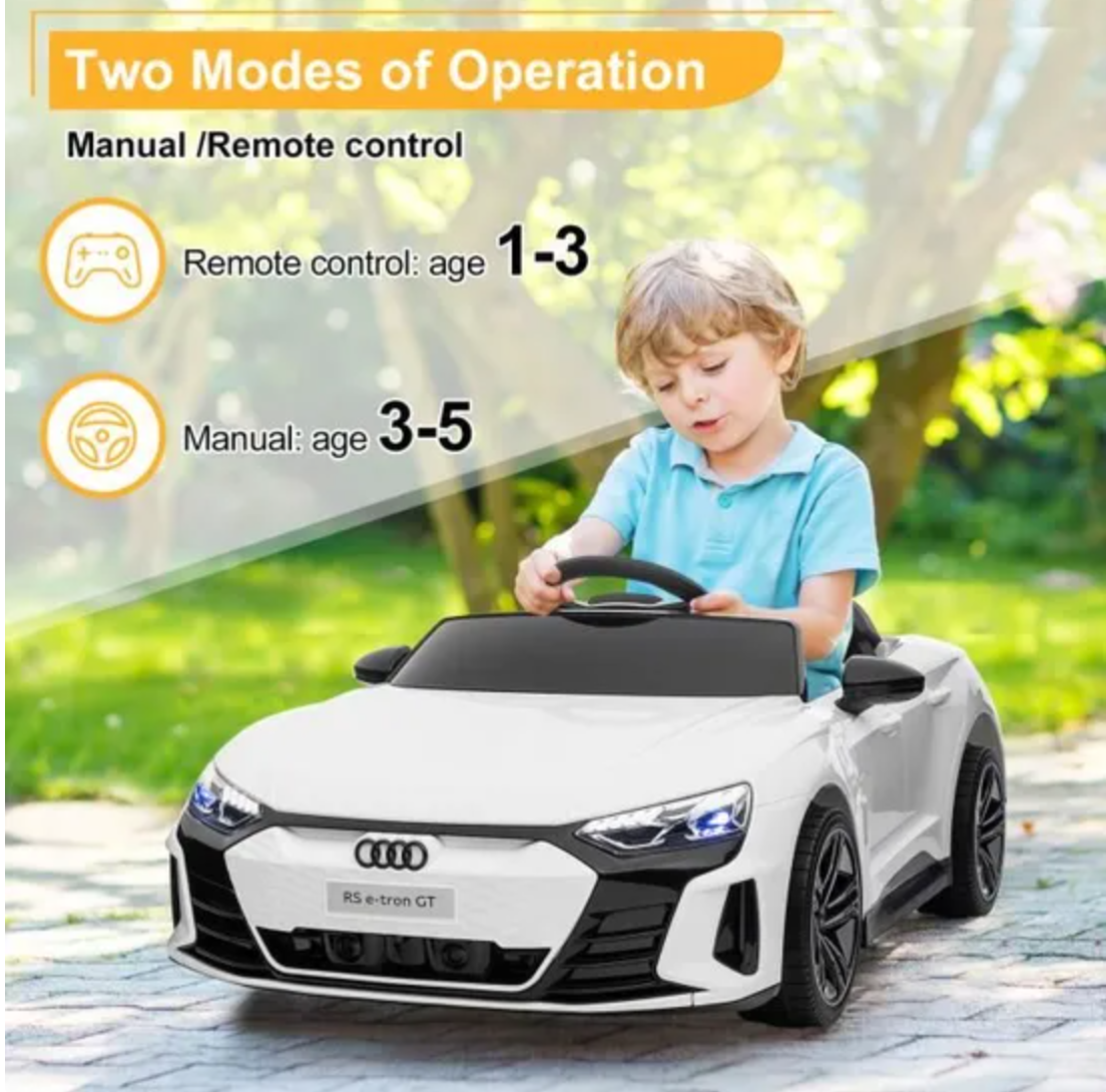 Audi Voiture Electrique 12 V Enfants avec Télécommande 2,4G, 2 Portes Ouvrables, Musique, Klaxon, Lumières LED, Blanc