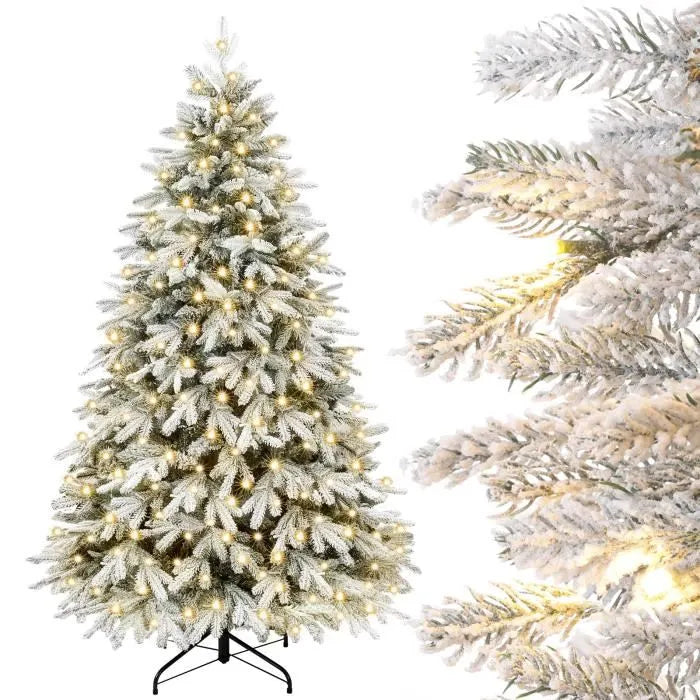 Sapin de Noël Artificiel 210cm Lumineux LED avec Neige Blanche épaisse