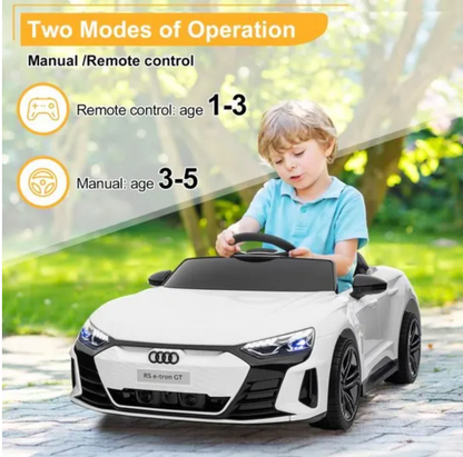 Audi Voiture Electrique 12 V Enfants avec Télécommande 2,4G, 2 Portes Ouvrables, Musique, Klaxon, Lumières LED, Blanc