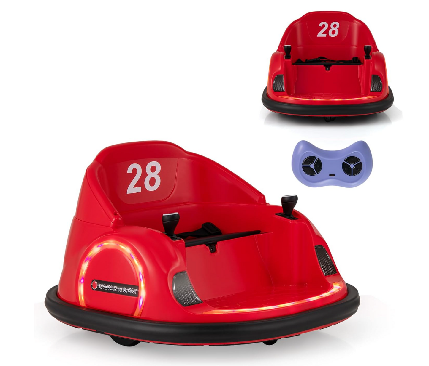 Auto Tamponneuse Enfant, Voiture Enfant Électrique Rotatif à 360°, avec Télécommande 2,4G, 2 Modes de Contrôle, Klaxon & Musique, Charge 25 KG, pour Garçons & Filles 18 Mois+ (Rouge)