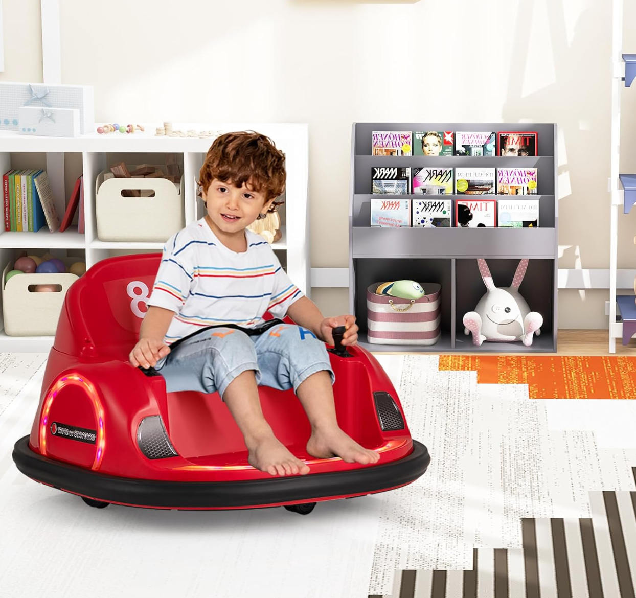 Auto Tamponneuse Enfant, Voiture Enfant Électrique Rotatif à 360°, avec Télécommande 2,4G, 2 Modes de Contrôle, Klaxon & Musique, Charge 25 KG, pour Garçons & Filles 18 Mois+ (Rouge)