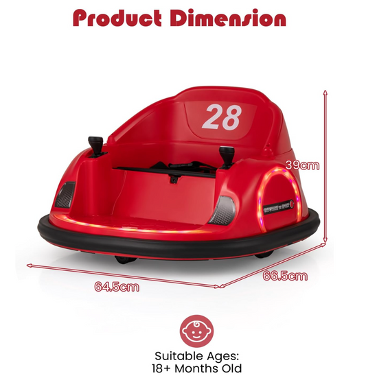 Auto Tamponneuse Enfant, Voiture Enfant Électrique Rotatif à 360°, avec Télécommande 2,4G, 2 Modes de Contrôle, Klaxon & Musique, Charge 25 KG, pour Garçons & Filles 18 Mois+ (Rouge)