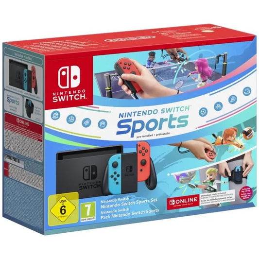 Console Nintendo Switch • Bleu Néon & Rouge Néon + Nintendo Switch Sports (Pré-installé) + 12 mois d'abonnement NSO (Code)
