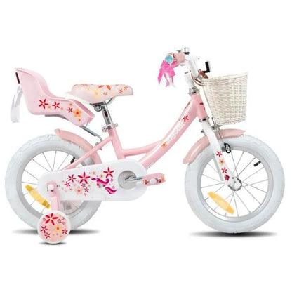 Vélo d'enfant, pour enfants de 3 à 5 ans, 14", Avec roues d'entraînement et panier,Rose