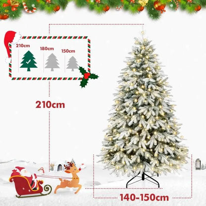 Sapin de Noël Artificiel 210cm Lumineux LED avec Neige Blanche épaisse
